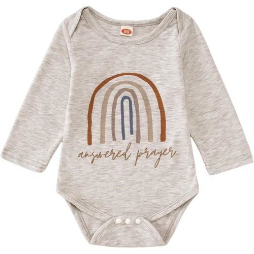 CM C&M WODRO Newborn Baby Boy Girl Bodysuit Answered Prayer Rainbow Onesie Romper Jumpsuit Long Sleeve Infant Outfit Clothes