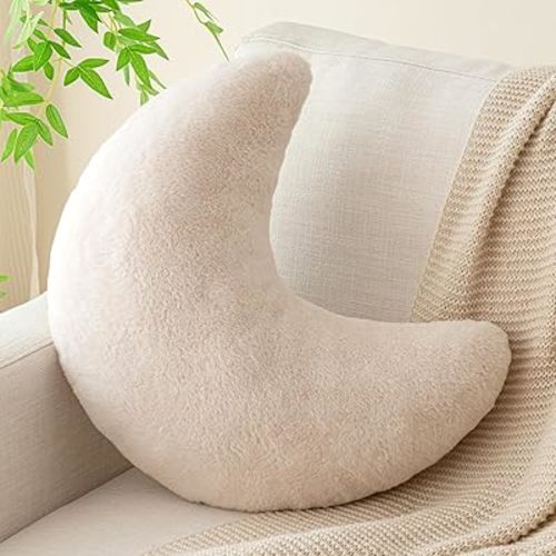 Moon Pillow, Decorative Throw Pillows with Soft Faux Rabbit for Bed Couch, Moon Shaped Pillows Plush Floor Cushions Room Decor Pillow for Sofa Bedroom Living Room