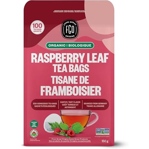 FGO Organic Red Raspberry Leaf Tea, 100 Count, Eco-Conscious Tea Bags, Resealable Bag, Packaging May Vary (Pack of 1)