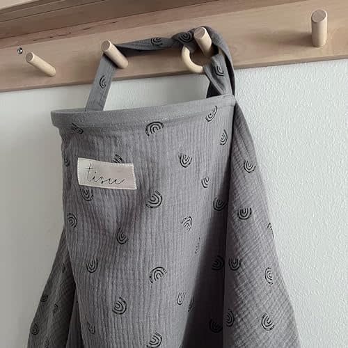 Nursing Cover for Baby Breastfeeding & Pumping | Multi Use Car Seat Stroller Cover | Breathable Soft Muslin Cotton | Breast Feeding Apron & Shawl by TISU (Dark Grey Rainbow)