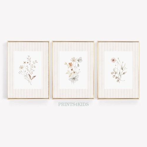 Wildflower Nursery Set of 3 Prints, Girls Room Decor, Floral Nursery Wall Decor, Vintage Nursery Art, Watercolor Botanical Nursery Wall Art