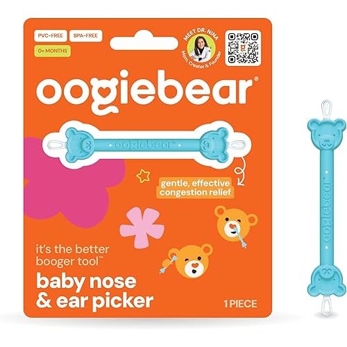 oogiebear Baby Nose Cleaner & Ear Wax Removal Tool - Safe Booger & Earwax Removal for Newborns, Infants, Toddlers - Dual-Ended - Essential Baby Stuff