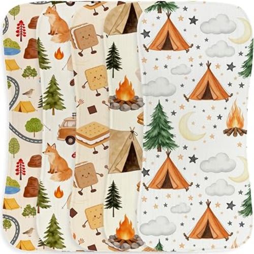 5 Pack Camo Baby Burp Cloths for Boys Girls, Soft Cotton Large Burp Rags for Newborns, Super Absorbent Spit-Up Cloths, Outdoor Camping and Forest Adventure Theme Design, Nursery Feeding Gift Set
