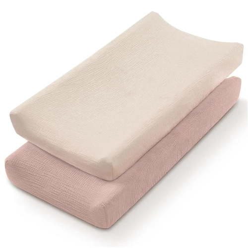 2‑Pack Cotton Changing Pad Covers, Soft Breathable Solid Color Diaper Change Mat Sheet, Stretch‑Fit Newborn Baby Changing Table Cover for Baby Shower Gift
