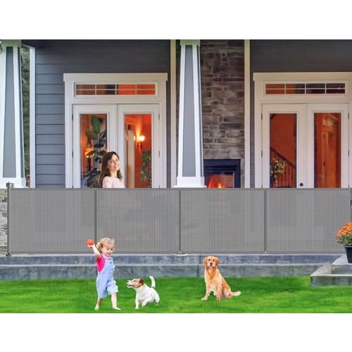 Upgrade 180 inch Retractable Baby Gates, EZIGO Extra Wide Baby Gate for Large Opening Extra Long Mesh Gate for Kids or Pet Dog Gate Child Safety Gate for Stairs Hallways Doorway Indoor Outdoor, Gray