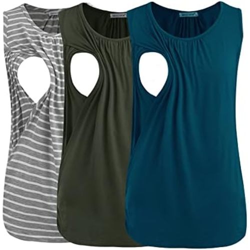 Smallshow Women's Maternity Nursing Tank Tops Breastfeeding Clothes 3-Pack