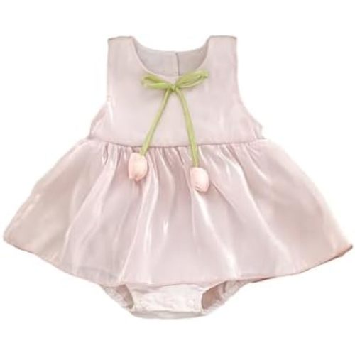 Baby Girls Sleeveless Romper Tulle Dress,Newborn Full Moon Outfit Tulip Flower Princess Bodysuit Dresses