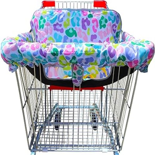 2-in-1 Shopping Cart and High Chair Cover-Grocery Cart Cover for Babies Toddlers Infants Resturant Highchair Cover-Padded Folds to Portable Pouch for Baby Boy Girl (Colorful)