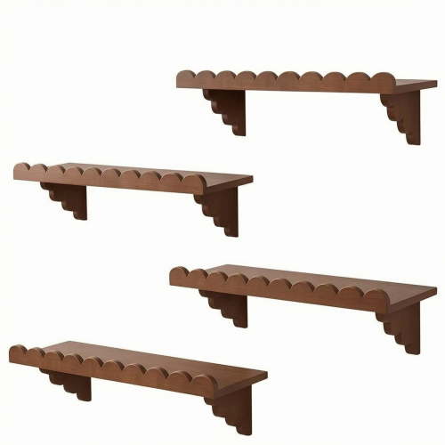 amagogo 4 Pieces Floating Shelf Wall Mounted Rectangular Display Organizer Wave Edge Wood Accent Storage Rack for Bedroom Living Room Study Space