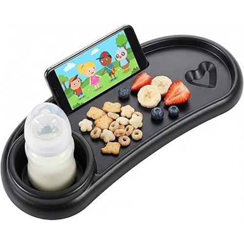 Li&Zhao Universal Stroller Snack Tray 3-in-1 Detachable Stroller Snack Tray Attachment with Secure Phone Holder, Spill-Proof Cup Holders Compartments, Easy-Clean Universal Snack Tray for Stroller