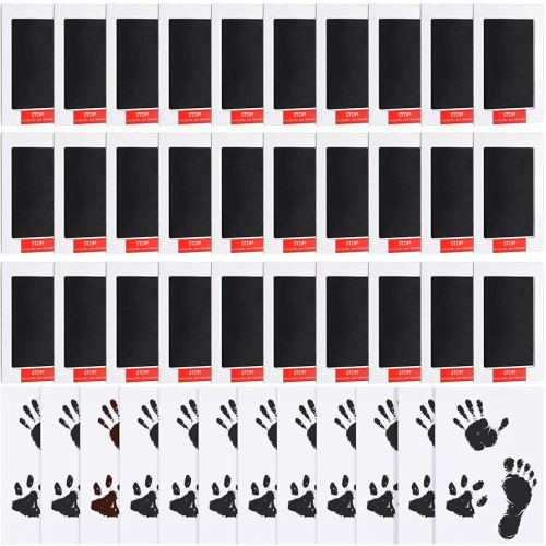 Jetec 30 Set Inkless Baby Footprint and Handprint Kit, Clean Touch Ink Pad for Baby Hand and Footprints, Dog Paw Print Kit with Ink Pads and Imprint Cards for Newborns Babies Pets Gifts (Black)