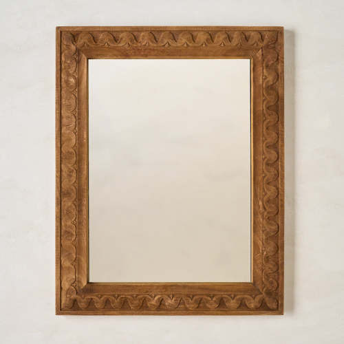 Hand-Carved Antiqued Wood Mirror