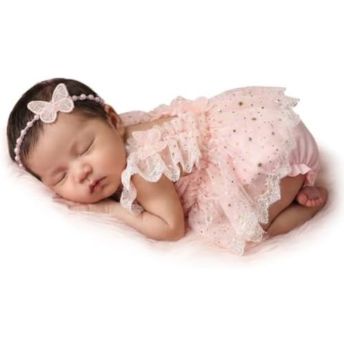 ForBaysy Newborn Girls Photography Prop Outfit Butterfly Tulle Lace Romper with Headband Photoshoot Costume Newborn Dress