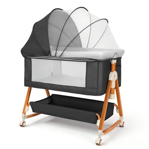 Kmaier Baby Bassinet 3 in 1 Foldable Portable Crib,6 Adjustable Height,with Wheels,Baby Bassinet Rocking-Dark Grey