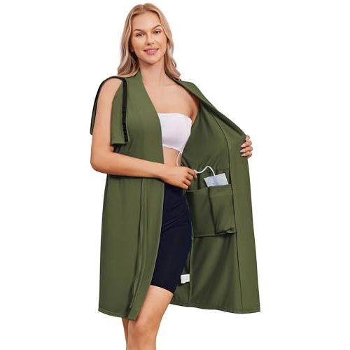 Deyeek Women's Post Surgery Mastectomy Robe with 4 Internal Drain Pockets Short Sleeve Adaptive Nightgowns Pajama Dress Shirt