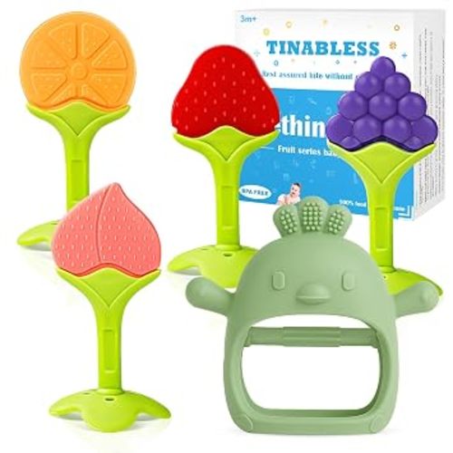 Teething Toys (5 Pack) - Tinabless Infant Teething Keys Set, BPA-Free, Natural Organic Freezer Safe for Infants and Toddlers, Silicone Baby Teethers