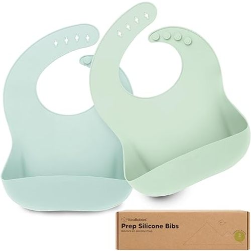 KeaBabies 2-Pack Silicone Bibs for Babies, Toddlers Girl, Boy – Sturdy Food-Grade Baby Bibs for Eating, Large Food Catcher, Clean & Put On Easily, Waterproof Toddler Feeding Essentials(Pastel Sky)