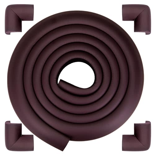 Corner Protector Baby, Baby Proofing Edge Corner Protector, Waterproof Soft Foam Cushion with Adhesive Tape (6.6ft Edge + 4 Corners),Wall Corner Protector for Fireplace, Table, Stair, Cabinet(Brown)