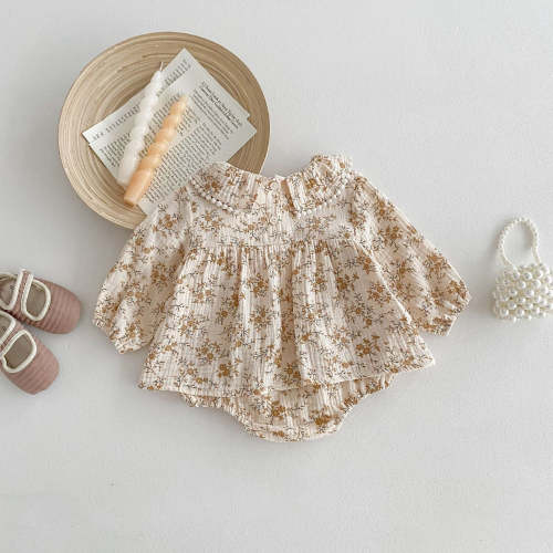 Baby Girl Romper | Long Sleeve Cotton Waffle Fabric Design | Sizes 3M-24M | Stylish & Perfect for Easy Diaper Changes – Beekee