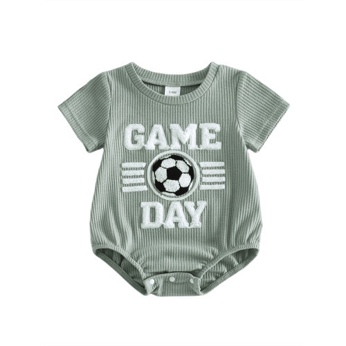 Cenuakty Infant 3M 6M 12M 18M Baby Summer Romper Fashionable Game Day Soccer Embroidery Short Sleeve Round Neck Jumpsuit