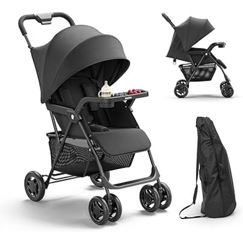 Lightweight Umbrella Stroller, Travel Stroller with Near-Flat Recline & Snack Tray, Compact Folding with One Hand, UPF50+ Sun Canopy, Theme Park Approved