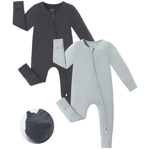 JunNeng Viscose from Bamboo Sleeper with Mittens, 2 Way Zipper Baby Boy Pajamas, Non Slip Sleep'N Play Romper