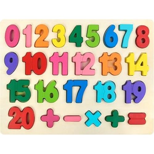 Number Puzzle Wooden Puzzles for Toddlers 1 2 3 4 5 Year Old, Shape Learning Puzzles Toys with Puzzle Board & Number Blocks, Preschool Educational for Girls Boys