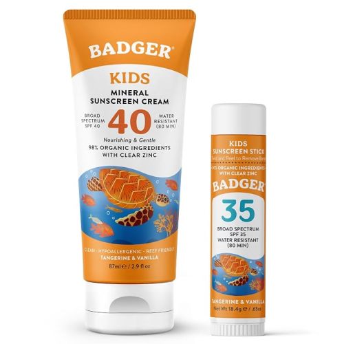 Badger Kids Mineral Sunscreen Combo, Organic, SPF 40 Cream + SPF 35 Stick