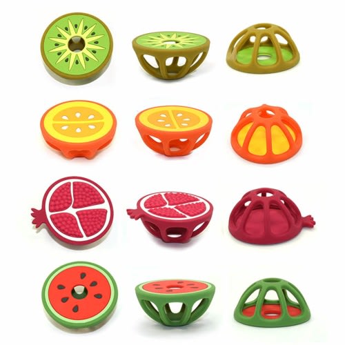 Set of 4 Fruit Shaped Teethers, BPA Free Non Toxic, Teething Toy, Baby 3 Months+, Baby Easter Gift, Bright Colors, Easy to Hold, Gift Set