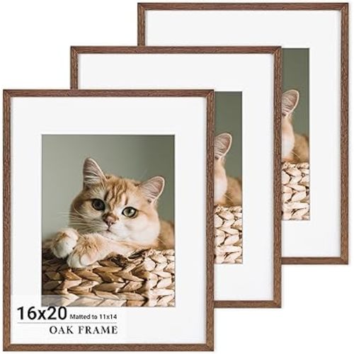 16x20 Picture Frame for wall,Premium Solid Oak Wood Poster Frames Mat for 11x14 Picture & Tempered Glass-16x20 frame for Wall Art Photo and Prints,Tabletop Display family picture-Walnut Color 3 pack