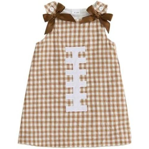 Toddler Girl Football Outfit Sleeveless Bow Game Day Dress