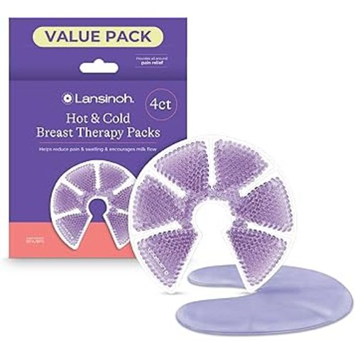 Lansinoh Breast Therapy Packs, Hot and Cold Breast-Pads with 2 Soft Covers, Postpartum Essentials for Nipple Pain Relief, Mastitis, Engorgement, Support for Breastfeeding and Pump Aid, 4 Pack