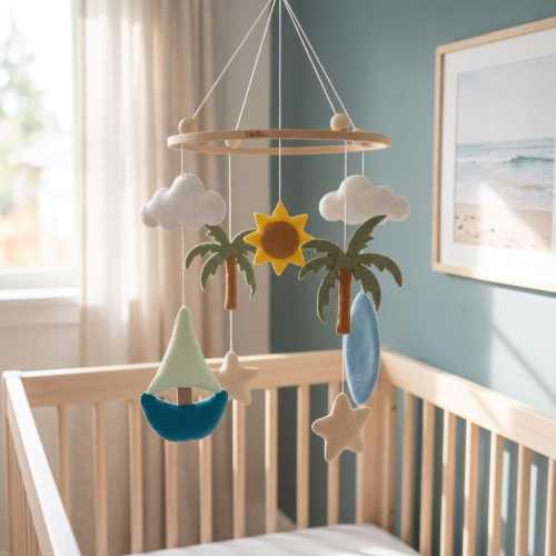 Sun & Surf Nursery Mobile – Handmade Baby Crib Mobile | Beach and Ocean Nursery Decor | Baby Shower Gift | Coastal Baby Room Decoration