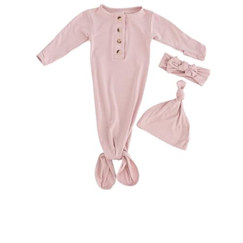 Stroller Society Newborn Knotted Baby Gown and Hat Set for Baby Boy or Baby Girl