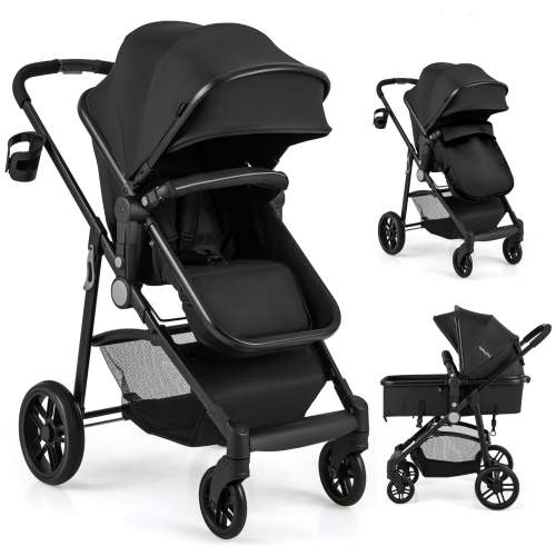 Costway 2 in 1 Foldable Baby Stroller, Lightweight Travel Pushchair for Newborns and Toddlers, Black