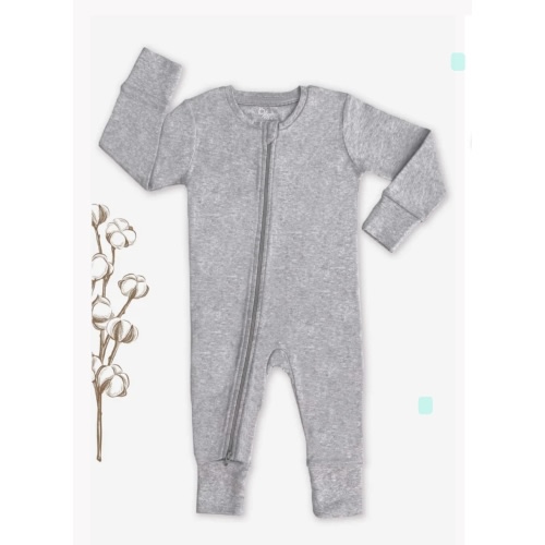 2-Way Zip Baby Sleepsuit 100% Organic Cotton - Grey Melange