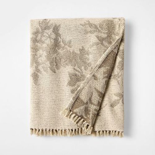 Woven Floral and Leaves Pattern Throw with Fringe - Threshold™ designed with Studio McGee