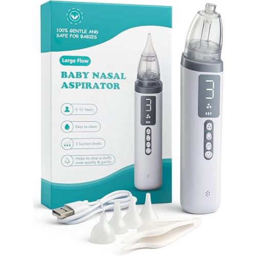 Electric Baby Nasal Aspirator, Gentle Nose Cleaner for Babies, Adjustable Suction Levels, Rechargeable, Easy to Clean, Quiet Operation with Music & Light