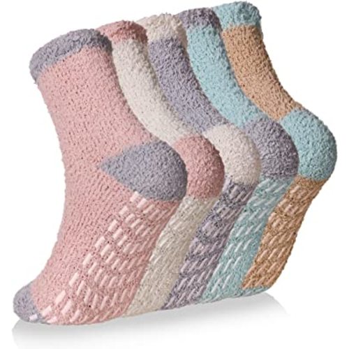 Velice Fuzzy Hospital Socks for Women Non Slip Fleece Fluffy Soft Cozy Slipper Socks Thick Warm Winter Sleep Socks with Grip