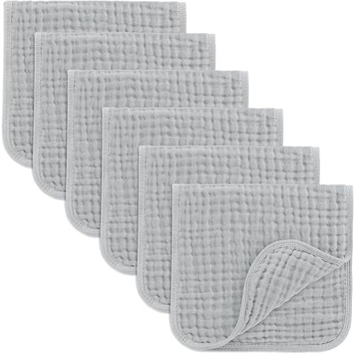 Comfy Cubs Muslin Burp Cloths 20" x 10", Pack of 6 - Large, 6-Layer, Ultra Absorbent 100% Cotton for Baby Drool and Messes - Soft, Safe & Gentle Baby Burp Cloths for Boys & Girls - Heather Blue