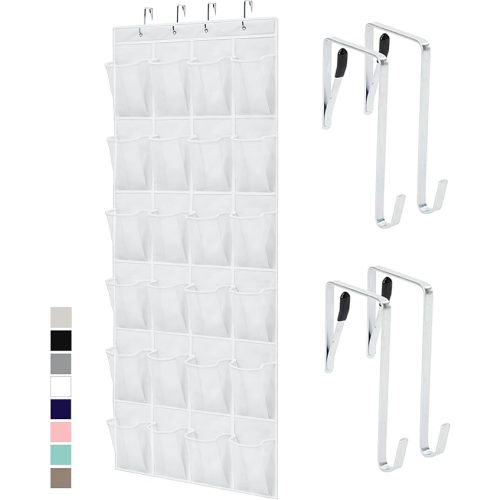 GORILLA GRIP Over the Door Shoe Organizer, 24 Large Breathable Mesh Pockets, Space Saving Hanging Storage Holder, Closet Rack Hanger Holds Up to 40 lbs, Hangs on Closets for Shoes, Accessories, White