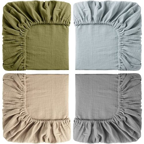 4 Pcs Muslin Mini Crib Sheets 24 x 38 Inch Baby Crib Sheets Fitted Cozy Cotton Pack Breathable for Boys and Girls Toddler Bed Mattress(24 x 38 Inch,Elegant Colors)