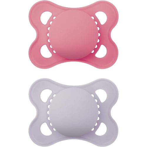 MAM Original Matte Baby Pacifiers, Binky for Girls 0-6 Months, BPA-Free Silicone Nipple, Easy to Clean, Best for Newborn Babies, Developed with Medical Experts, 2 Count Binkies with Sterilizer Case