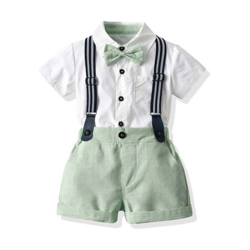 12 Months-6 Years Kids Toddler Boy Bow Tie Outfit,Baby Church Clothes Boys,Baby Boys Gentleman Outfits Suits,Infant Short Sleeves Shirt+Bib Pants+Bow Tie Overalls Clothes Set
