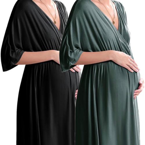 Ekouaer 3 in 1 Labor/Delivery/Hospital Gown 2 Pack Maternity Dress Nursing Nightgown Sleepwear