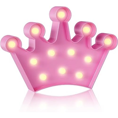 YiaMia Crown Pink Room Decor, Princess Decor for Girls Room, Princess Party Decorations, Birthday, Battery Powered Night Light for Girls
