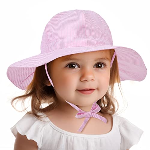 Zando UPF 50+ Baby Sun Hat for Baby Girl Boy 0-4T - Wide Brim Toddler Bucket Hat Adjustable Strap Infant Hats for Outdoor