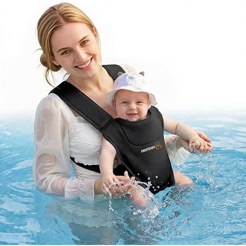 FRUITEAM Baby Carrier for Infants & Toddlers – Ergonomic Lightweight Harness, Adjustable for Dad & Mom, Perfect for Pool Beach Hiking Travel, Quick-Dry & Waterproof (Black)