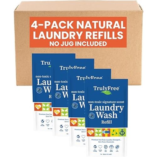 Laundry Detergent for Sensitive Skin | Gentle & Safe for Baby Clothes | Plant-Based | 4 Pack Refill Powder | Easy to Dissolve to Create a Liquid | Signature Wash Scented (200 Loads)
