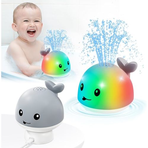 Gigilli Baby Whale Bath Toy - Easy Charging Bath Toys for Kids, Light Up Bath Fountain Toy Toddlers Bathtub Toy Sprinkler Valentines Birthday 1 2 3 Gifts